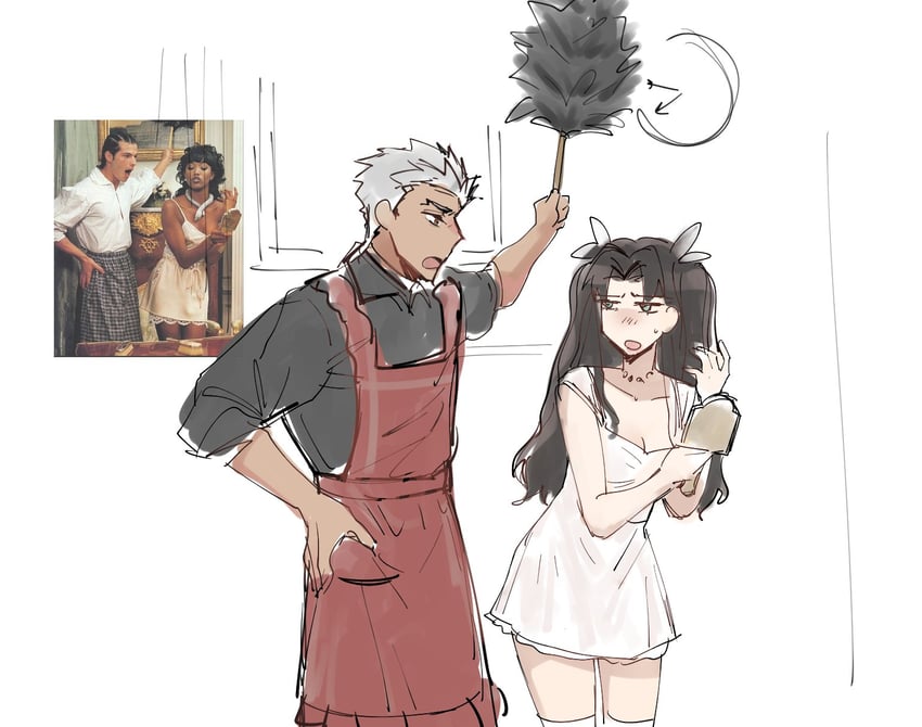 tohsaka rin and archer (fate and 1 more) drawn by zuruhari