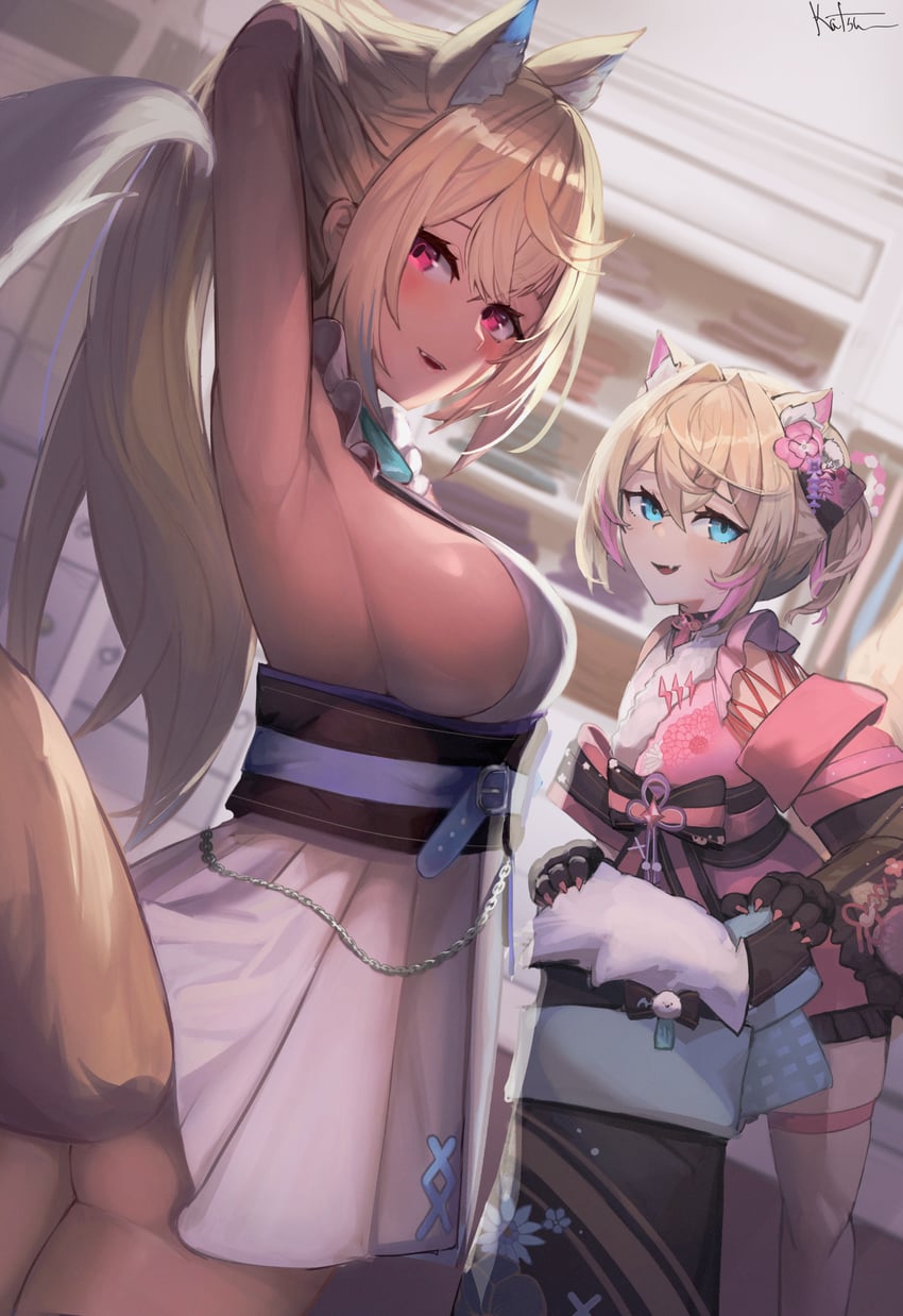 fuwawa abyssgard and mococo abyssgard (hololive and 1 more) drawn by katsu_(katsuslider)