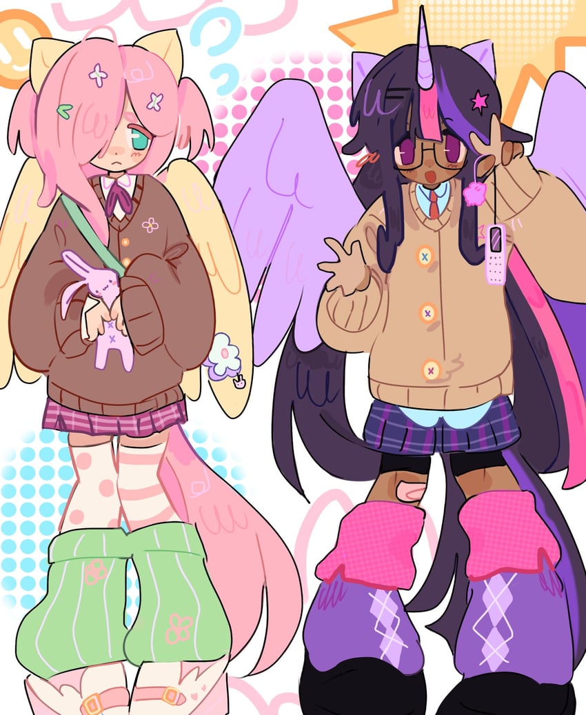 twilight sparkle and fluttershy (my little pony and 1 more) drawn by blandboyx