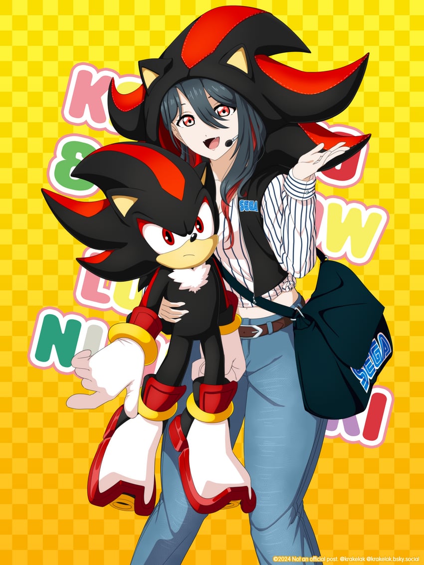 shadow the hedgehog and mifune kaoruko (love live! and 3 more) drawn by krakelak