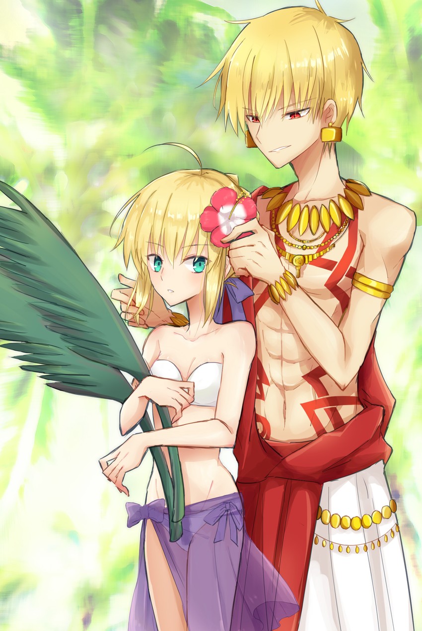 artoria pendragon, saber, and gilgamesh (fate and 2 more) drawn by nayu_tundora