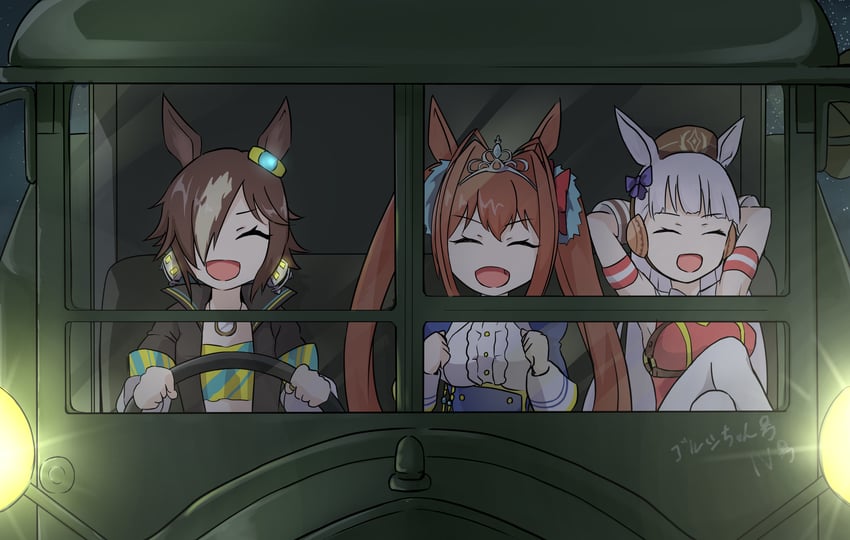 gold ship, daiwa scarlet, and vodka (umamusume and 1 more) drawn by peteron