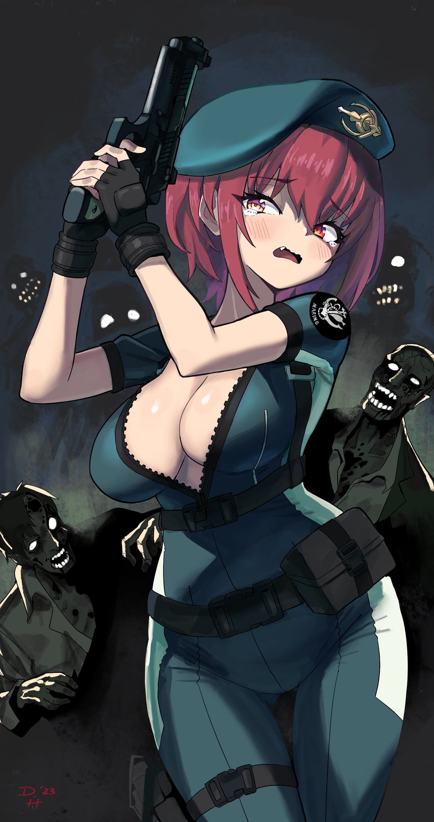 houshou marine and jill valentine (hololive and 1 more) drawn by chilidog_(lumchan777)