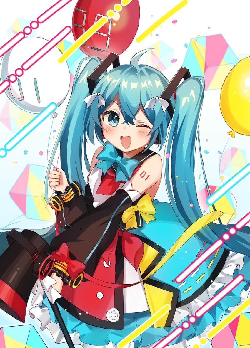 hatsune miku and magical mirai miku (vocaloid and 1 more) drawn by meruko-san