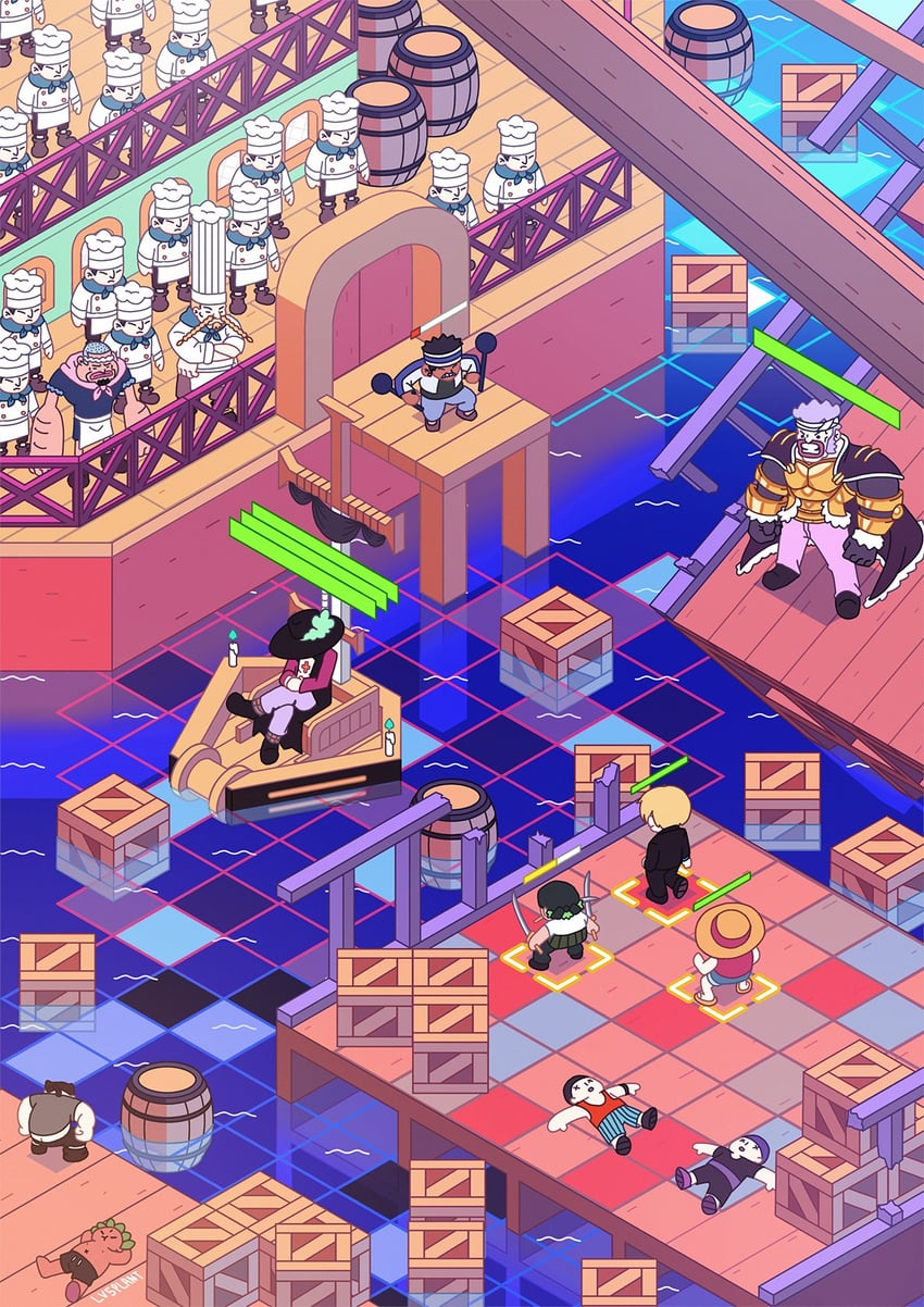 monkey d. luffy, roronoa zoro, sanji, dracule mihawk, marine, and 4 more (one piece) drawn by lv5plant