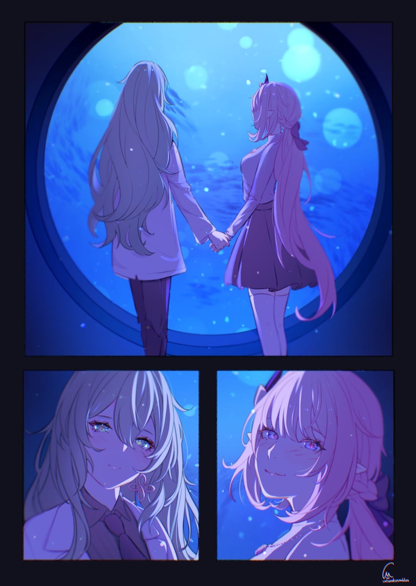 elysia and mobius (honkai and 1 more) drawn by catandcrumbles