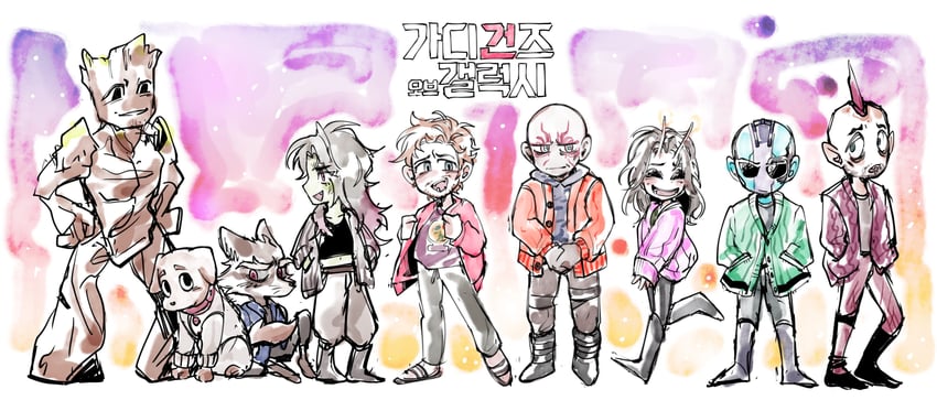 rocket raccoon, peter quill, mantis, groot, gamora, and 4 more (marvel and 3 more) drawn by spgoatking