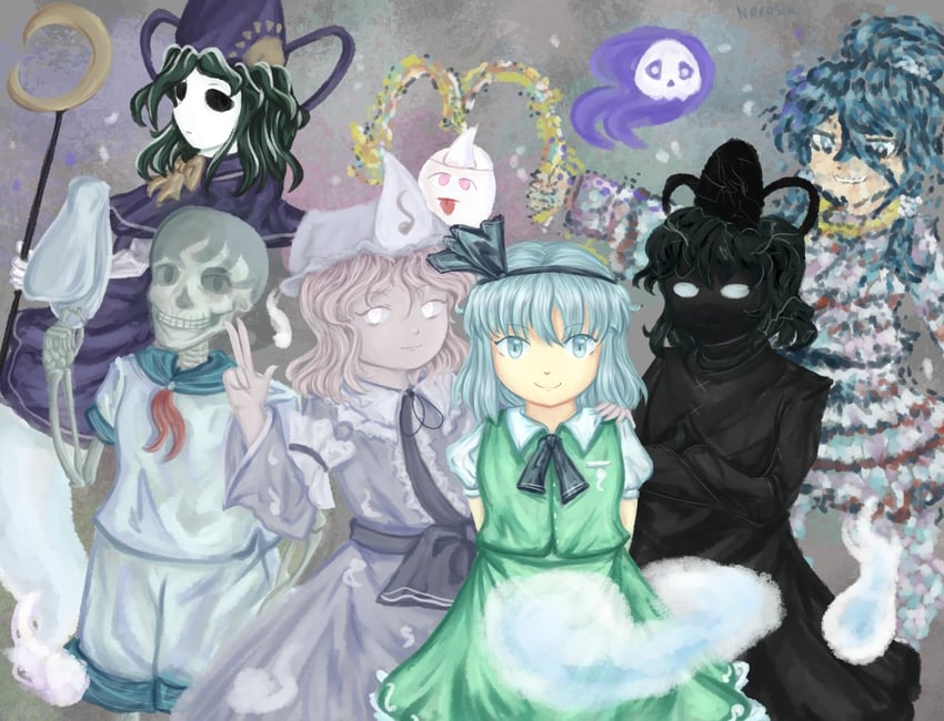 konpaku youmu, saigyouji yuyuko, murasa minamitsu, soga no tojiko, mima, and 2 more (touhou) drawn by nerosik