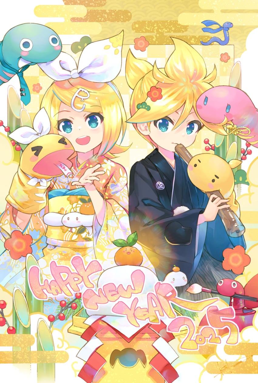hatsune miku, kagamine rin, kagamine len, megurine luka, kaito, and 1 more (vocaloid) drawn by kei_(keigarou)