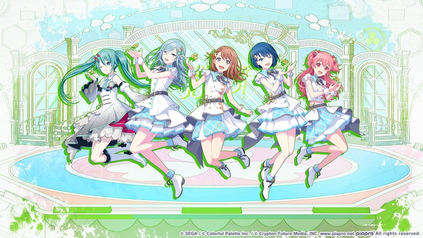 hatsune miku, hanasato minori, kiritani haruka, momoi airi, hinomori shizuku, and 1 more (vocaloid and 1 more) drawn by colorful_palette