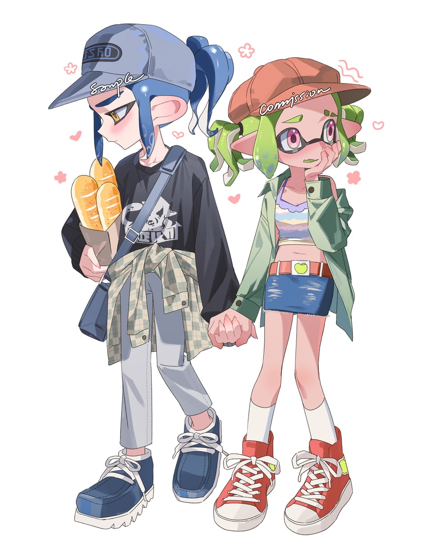 inkling player character, inkling girl, octoling player character, and octoling boy (splatoon) drawn by namazuoku