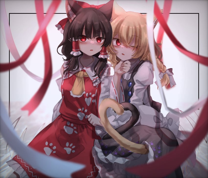 hakurei reimu and kirisame marisa (touhou and 1 more) drawn by karasu2020_8