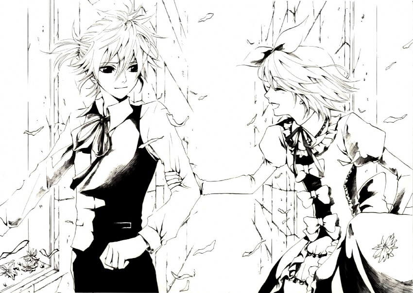 kagamine rin, kagamine len, riliane lucifen d'autriche, and allen avadonia (vocaloid and 2 more) drawn by hakuseki