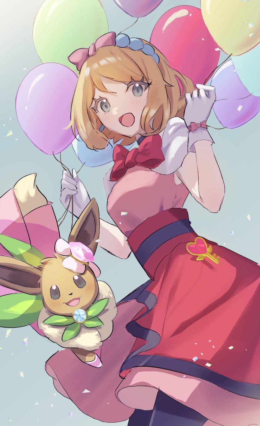 eevee and serena (pokemon and 1 more) drawn by amoi_(amoi6v6)