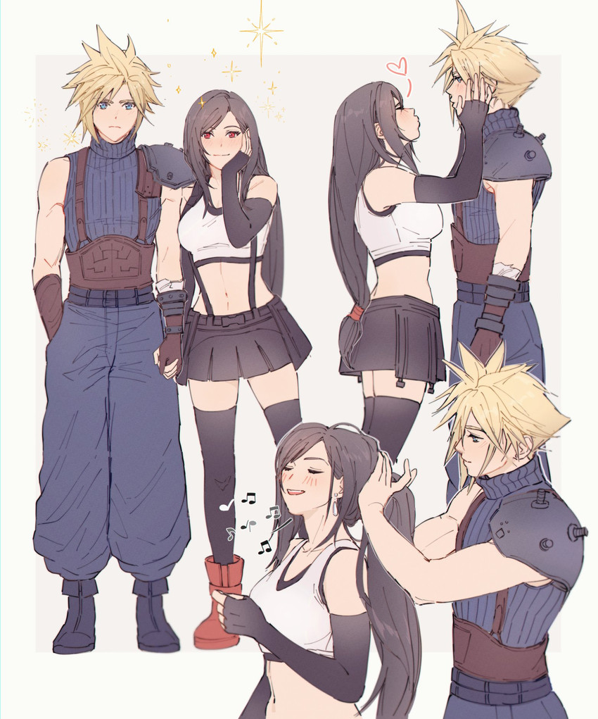 tifa lockhart and cloud strife (final fantasy and 2 more) drawn by pudelmudel