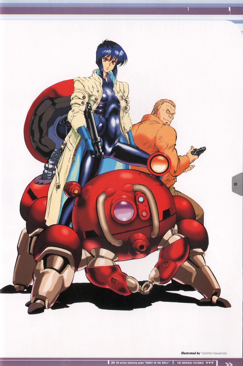 kusanagi motoko, batou, and fuchikoma (ghost in the shell) drawn by kawamoto_toshihiro