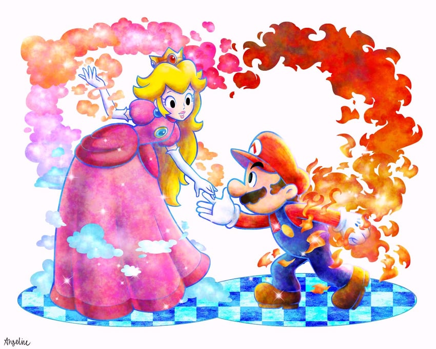 princess peach and mario (mario and 2 more) drawn by artykinasia