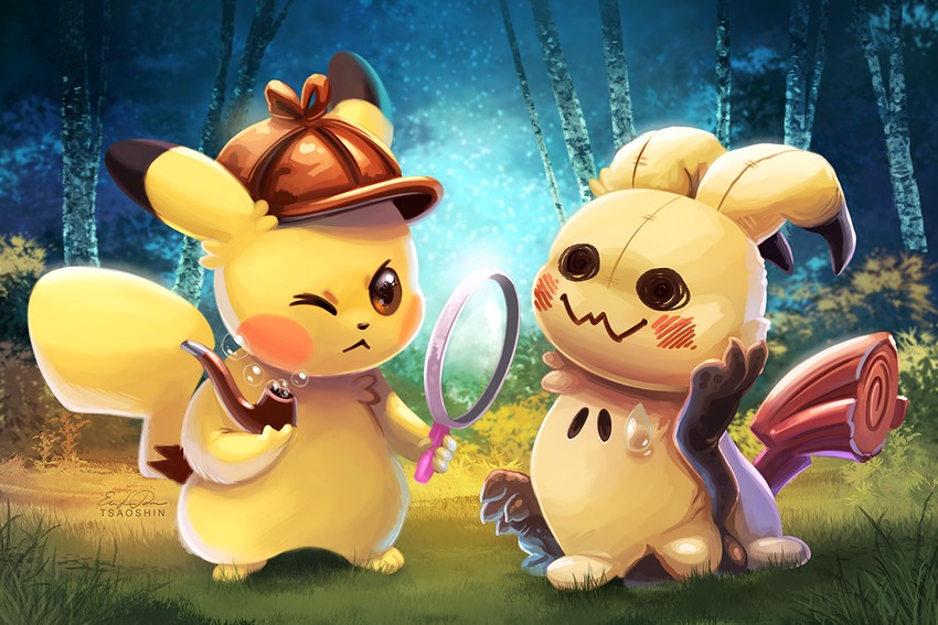 pikachu, mimikyu, and detective pikachu (pokemon and 1 more) drawn by eric_proctor