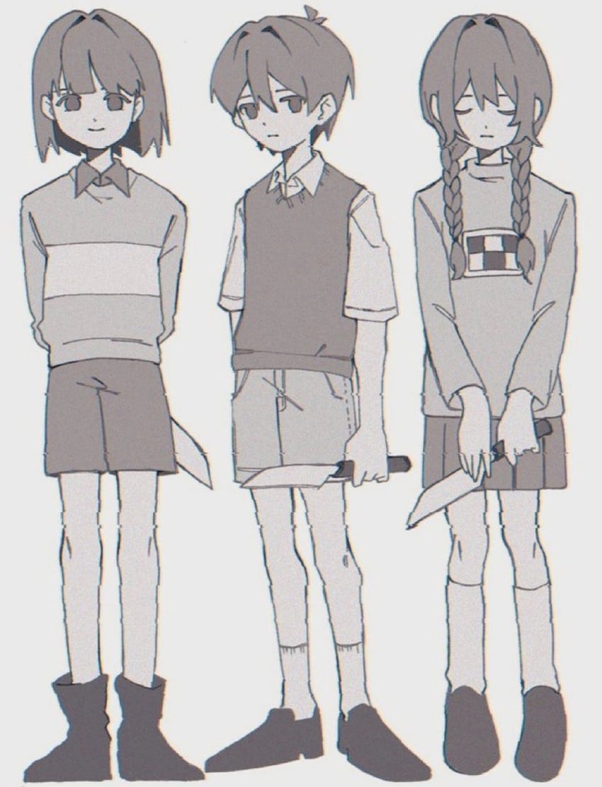 sunny, madotsuki, and chara (omori and 2 more) drawn by sawaki_(2d1ty)