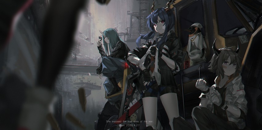 ch'en, hoshiguma, emperor, and bison (arknights) drawn by qtian