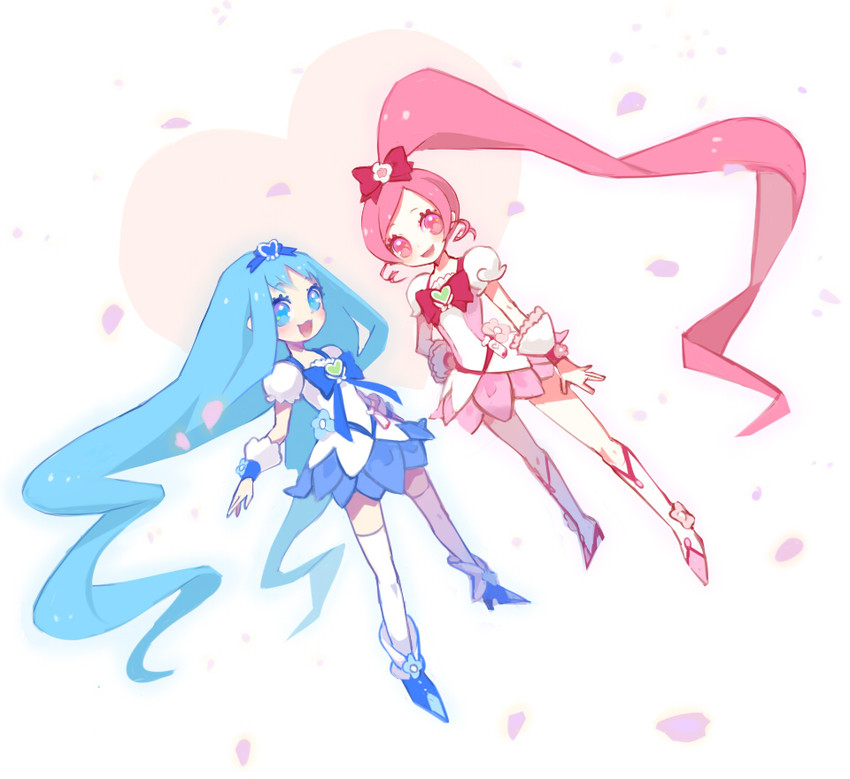 kurumi erika, hanasaki tsubomi, cure marine, and cure blossom (precure and 1 more) drawn by inase