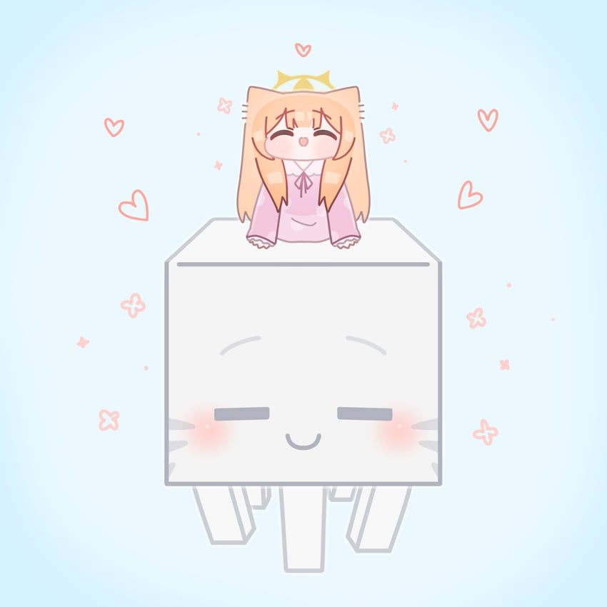 mari, ghast, and happy ghast (blue archive and 1 more) drawn by horuhara