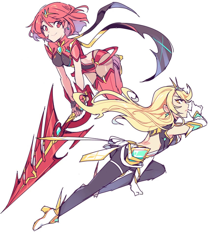 pyra and mythra (xenoblade chronicles and 2 more) drawn by almightychiru