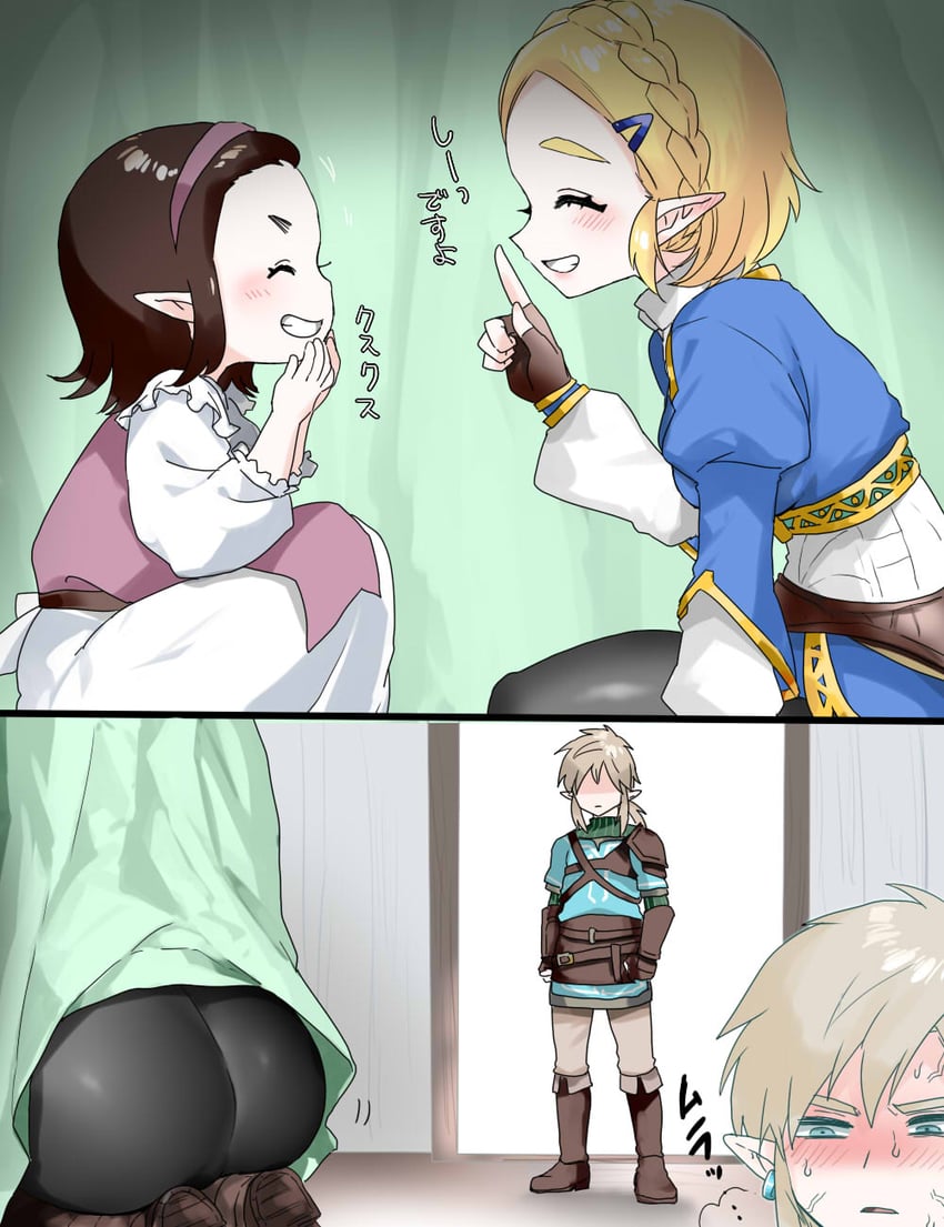 link and princess zelda (the legend of zelda and 1 more) drawn by wasabi_(legemd)