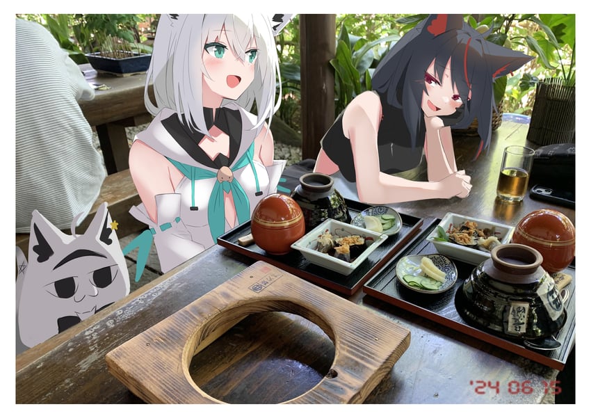 shirakami fubuki, kurokami fubuki, and miteiru (hololive) drawn by namekonnn