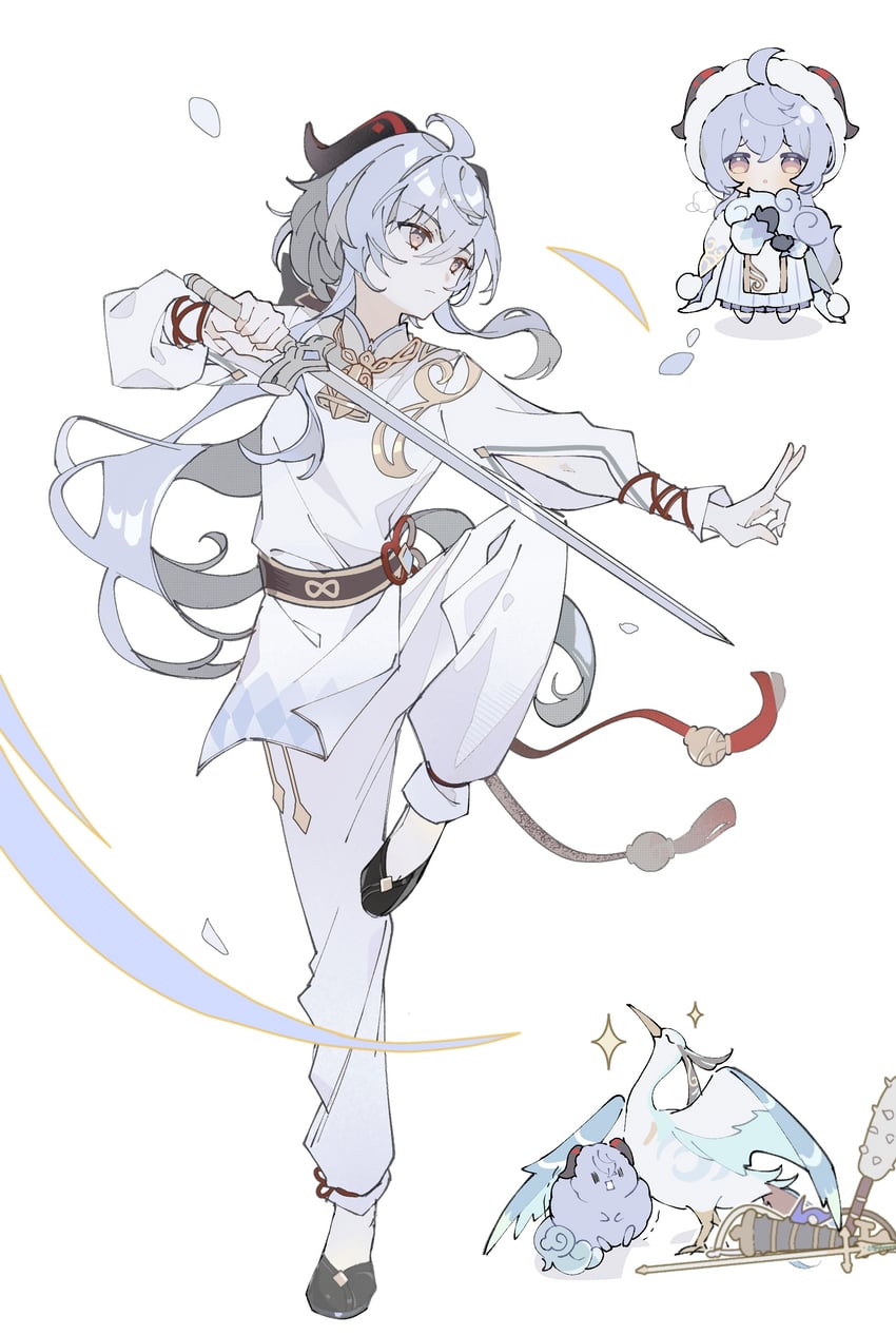 ganyu, xianyun, and cloud retainer (genshin impact) drawn by yue_(shemika98425261)