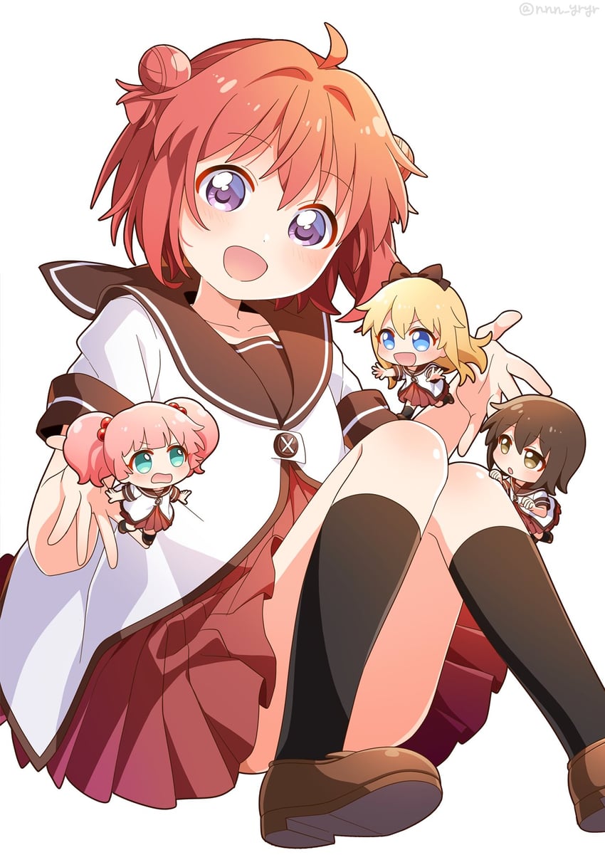 toshinou kyouko, akaza akari, funami yui, and yoshikawa chinatsu (yuruyuri) drawn by nnn_yryr