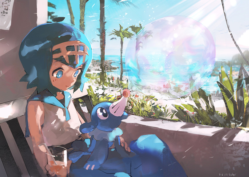 lana and popplio (pokemon and 1 more) drawn by skp