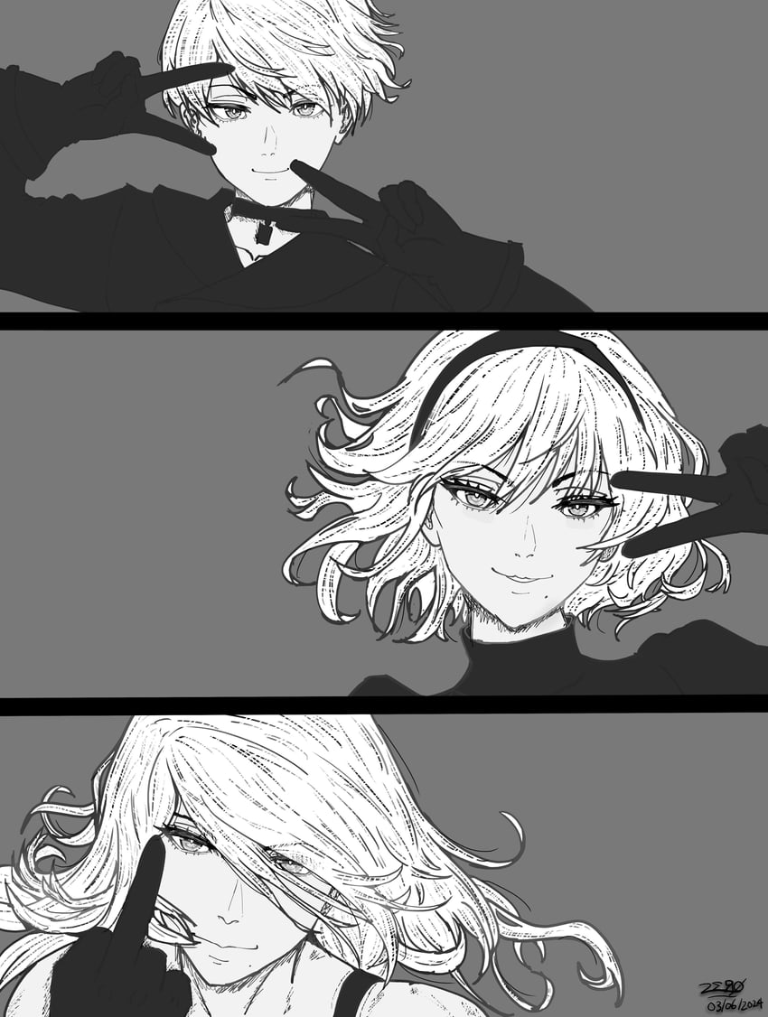 2b, 9s, and a2 (nier and 1 more) drawn by k0himizu