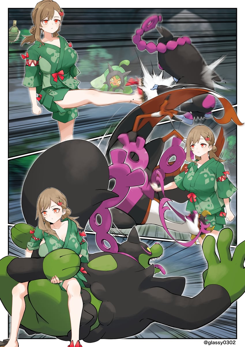 ogerpon, sinistcha, okidogi, fezandipiti, munkidori, and 1 more (original and 2 more) drawn by glassy0302