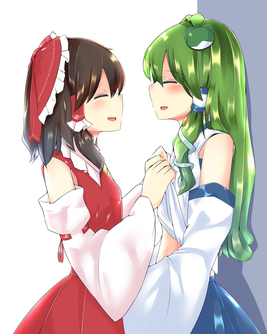 hakurei reimu and kochiya sanae (touhou) drawn by mokutan_(link_machine)