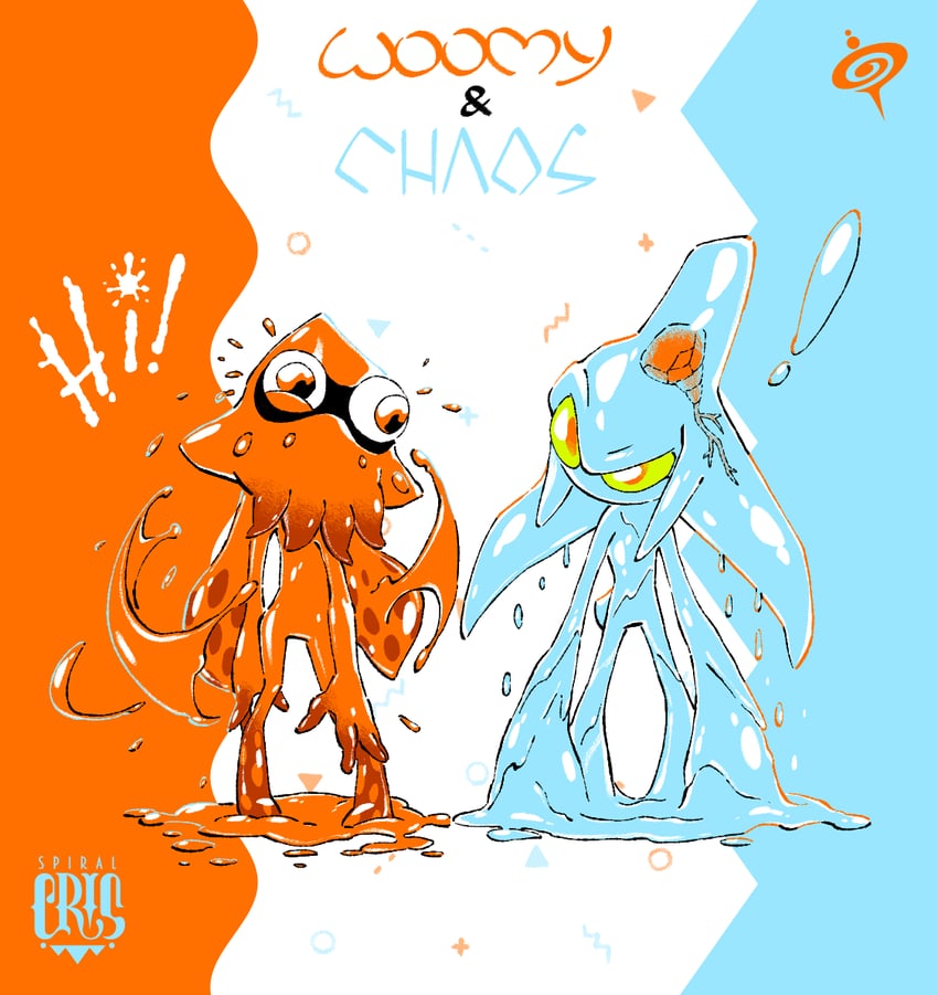 inkling player character, inkling girl, chaos, and chaos 0 (splatoon and 2 more) drawn by spiral_cris