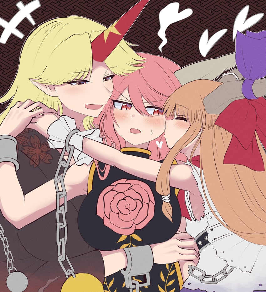 ibuki suika, hoshiguma yuugi, and ibaraki douji (touhou) drawn by elaphe_guttata6