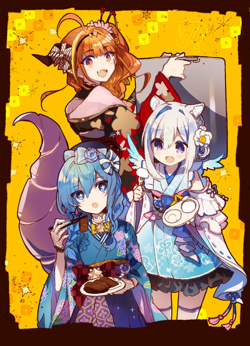 hoshimachi suisei, amane kanata, and kiryu coco (hololive) drawn by cyawa