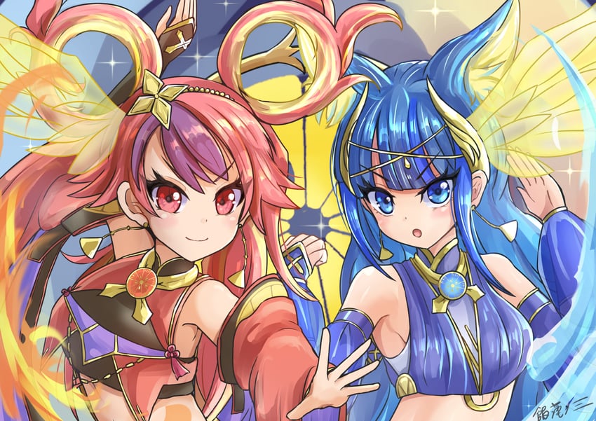ni-ni the mirror mikanko, ha-re the sword mikanko, and uzuhime the manifested mikanko (yu-gi-oh!) drawn by anmo_nomi