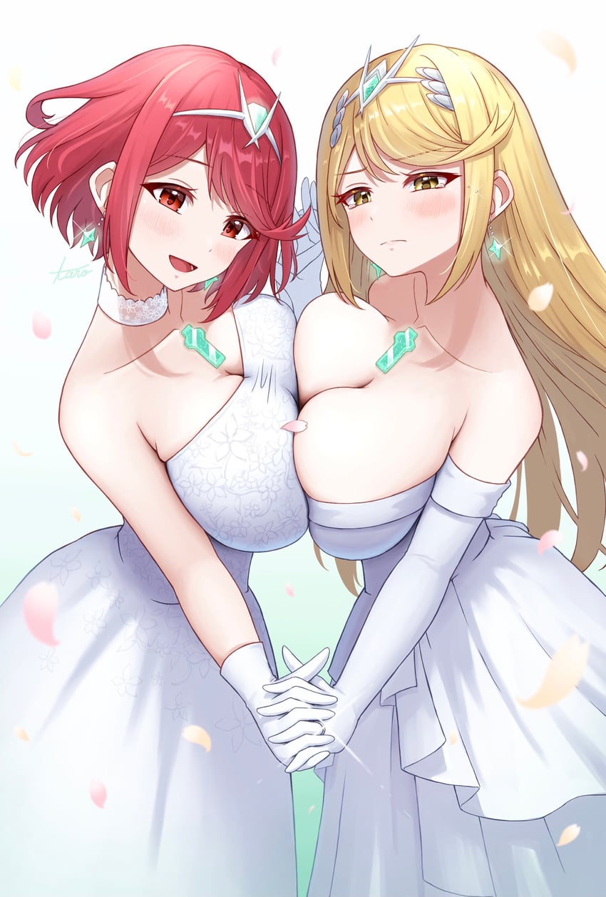 pyra and mythra (xenoblade chronicles and 1 more) drawn by taro_(peach_taro51)