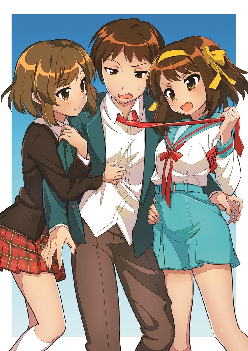 suzumiya haruhi, kyon, and sasaki (suzumiya haruhi no yuuutsu) drawn by ichimi_renge