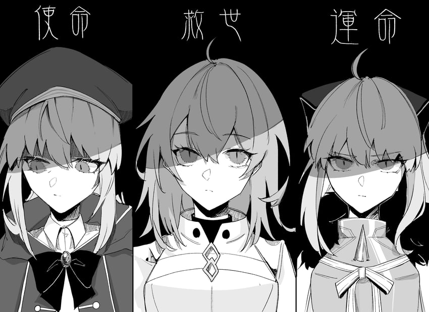artoria pendragon, fujimaru ritsuka, artoria caster, and aesc (fate and 1 more) drawn by monokeshigo6