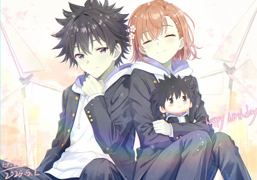 misaka mikoto and kamijou touma (toaru majutsu no index) drawn by eritri