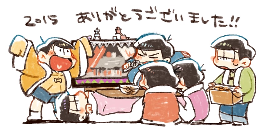 matsuno osomatsu, matsuno karamatsu, matsuno ichimatsu, matsuno jyushimatsu, matsuno choromatsu, and 1 more (osomatsu and 1 more) drawn by kuri_(shibimame)