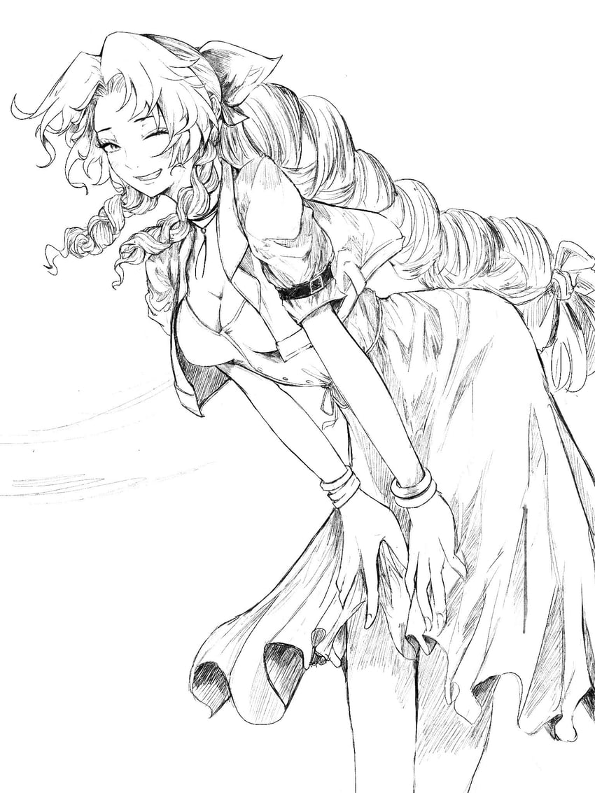 aerith gainsborough (final fantasy and 2 more) drawn by ribaton1213