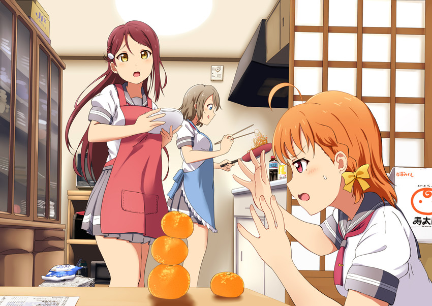 watanabe you, sakurauchi riko, and takami chika (love live! and 1 more) drawn by siokazunoko