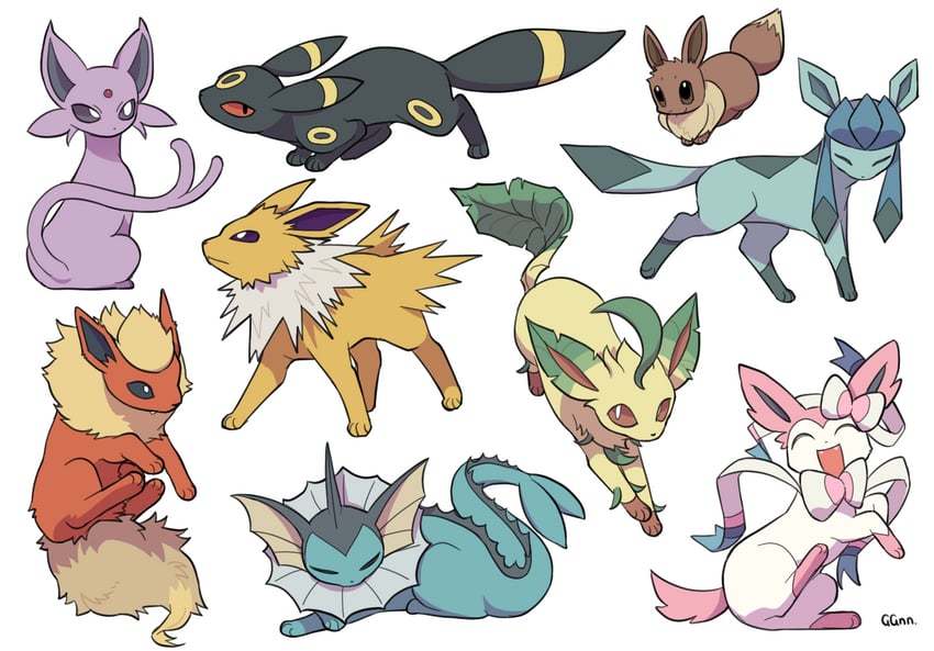 eevee, sylveon, umbreon, glaceon, vaporeon, and 4 more (pokemon) drawn by guagua977