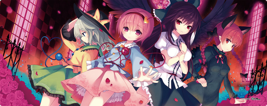 komeiji koishi, komeiji satori, kaenbyou rin, and reiuji utsuho (touhou) drawn by minamura_haruki