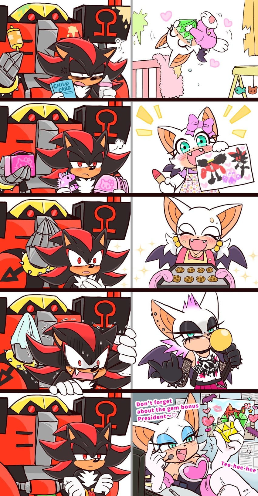 shadow the hedgehog, rouge the bat, knuckles the echidna, and e-123 omega (sonic) drawn by yotsumeddd