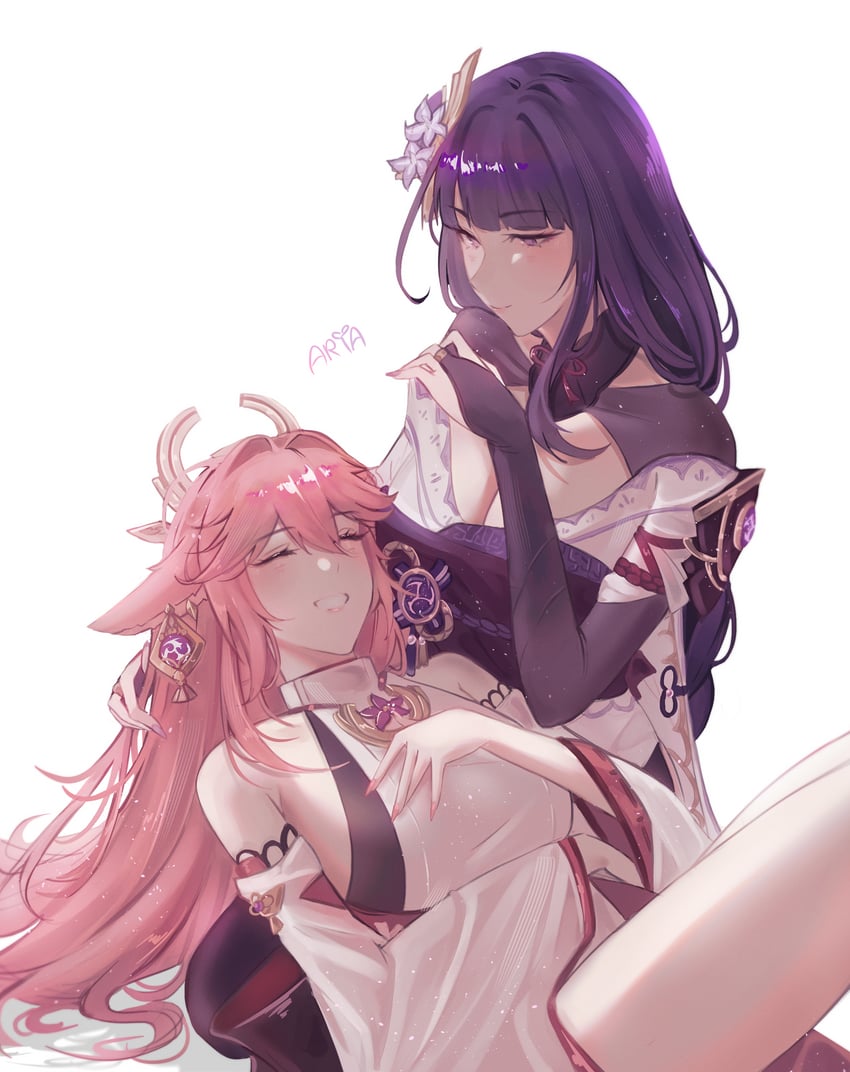 raiden shogun and yae miko (genshin impact) drawn by a_r_i_a